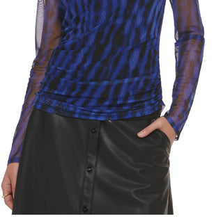 DKNY Women's Zebra Stripe Mesh Top Blue Size Large