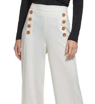 DKNY Women's Button Trim Wide Leg Sailor Pants Beige Size 8
