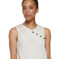 DKNY Women's Sleeveless Asymmetrical Embellished Neckline Blouse White