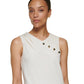 DKNY Women's Sleeveless Asymmetrical Embellished Neckline Blouse White Size Small