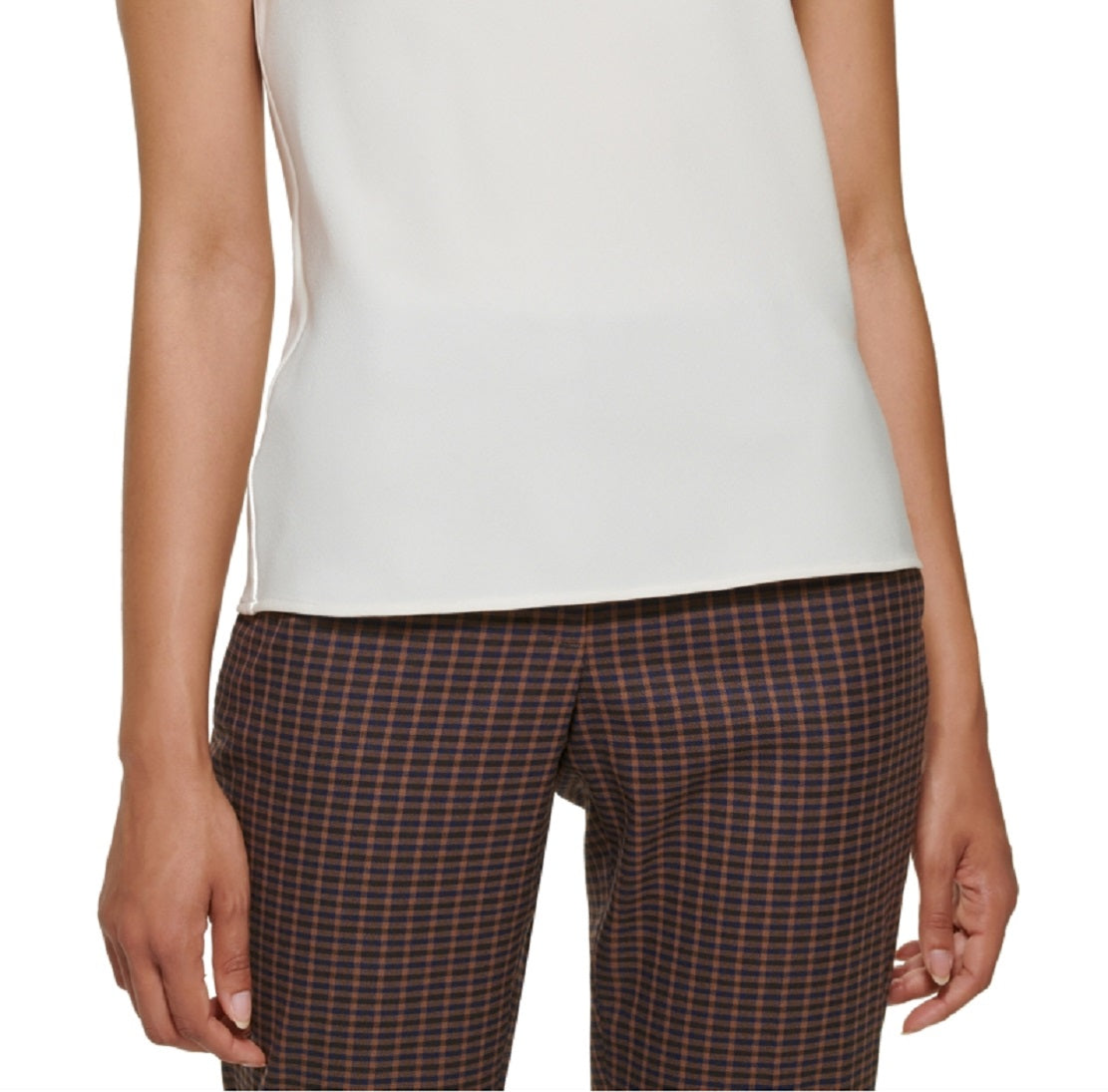 DKNY Women's Sleeveless Asymmetrical Embellished Neckline Blouse White Size Small