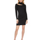 DKNY Women's Turtleneck Ribbed Cutout Sweater Dress Black Size Large
