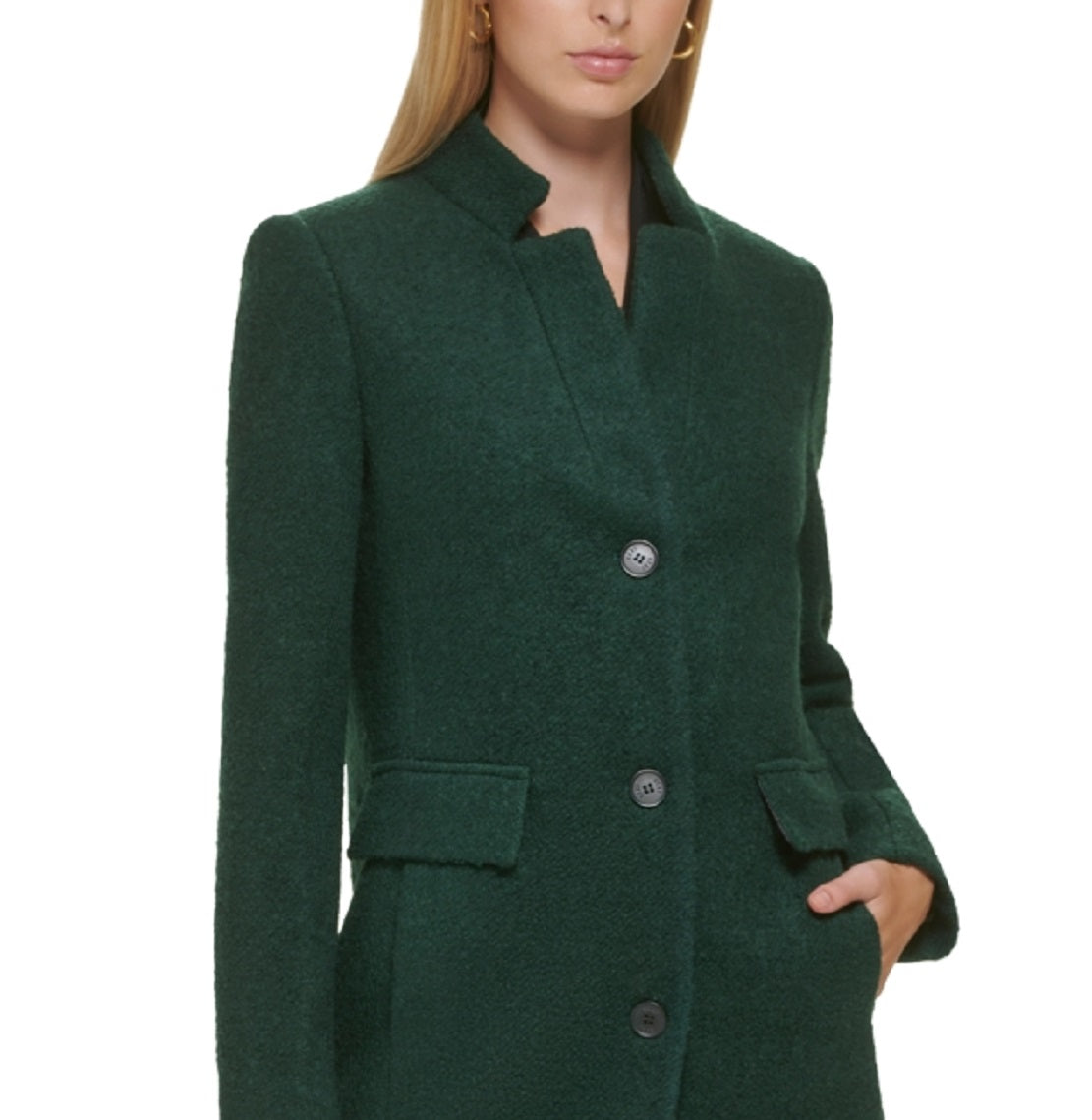 DKNY Women's Single Breasted Boucle Walker Coat Green Size Large
