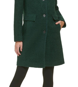 DKNY Women's Single Breasted Boucle Walker Coat Green Size Large