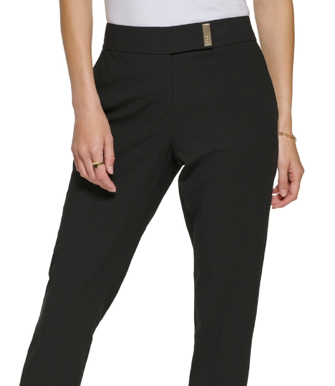 DKNY Women's Mid Rise Extended Tab Straight Leg Pants Black Size 12