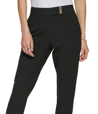 DKNY Women's Mid Rise Extended Tab Straight Leg Pants Black Size 12