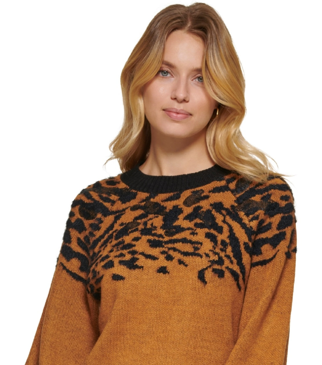 DKNY Women's Sequined Puff Sleeve Sweater Black Size Large