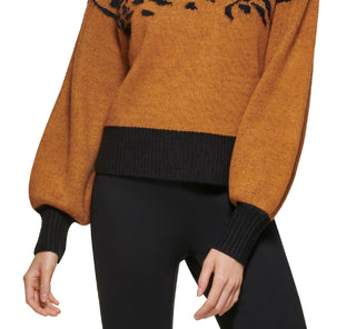 DKNY Women's Sequined Puff Sleeve Sweater Black Size Large