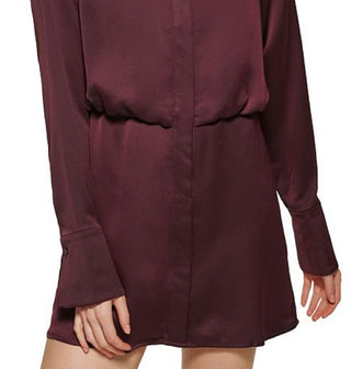 DKNY Women's Long Sleeve Satin Mini Shirtdress Red Size Medium