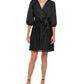 DKNY Women's Pleated Balloon Sleeve Faux Wrap Dress Black Size 10