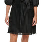 DKNY Women's Pleated Balloon Sleeve Faux Wrap Dress Black Size 10