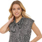 DKNY Women's Printed Tie V Neck Top Black Size Large