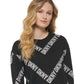 DKNY Women's Allover Logo Long Sleeve Crewneck Sweater Black Size X-Small