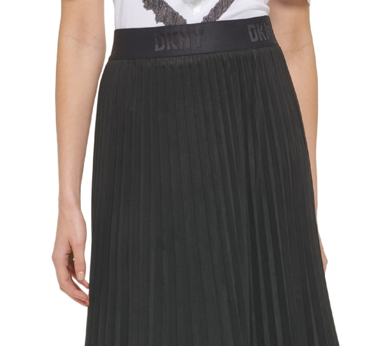 DKNY Women's Faux Suede Pleated Skirt Black Size Large