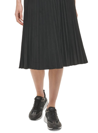 DKNY Women's Faux Suede Pleated Skirt Black Size Large