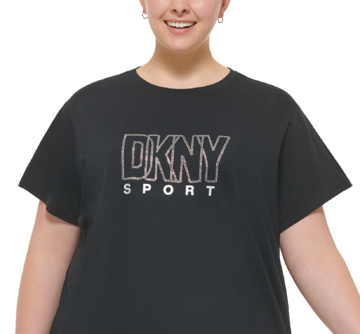 DKNY Women's Cotton Embellished Logo T Shirt Black Size 3X