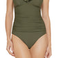 Dkny Women's Ruffle Plunge Underwire Tummy Control One Piece Swimsuit Green