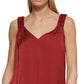 DKNY Women's Ruched Strap Satin Top Red Size Small