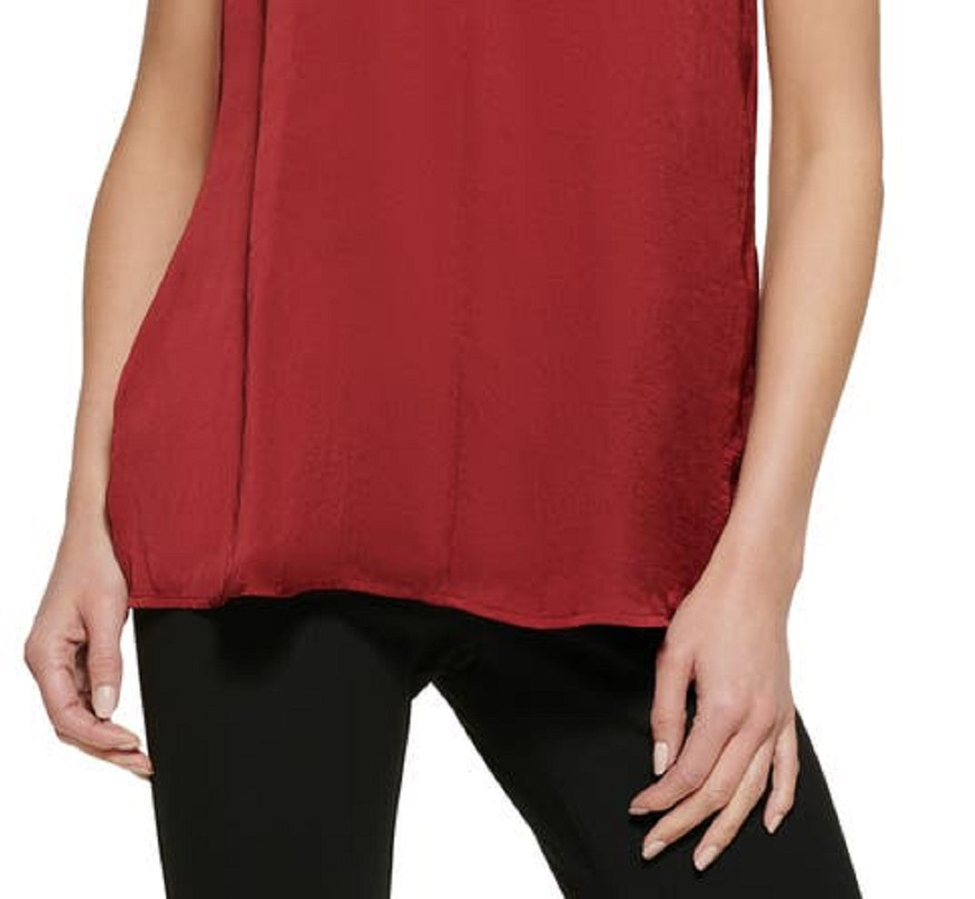 DKNY Women's Ruched Strap Satin Top Red Size Small