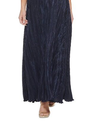 DKNY Women's Embellished Trim Pleated Halter Gown Blue Size 16