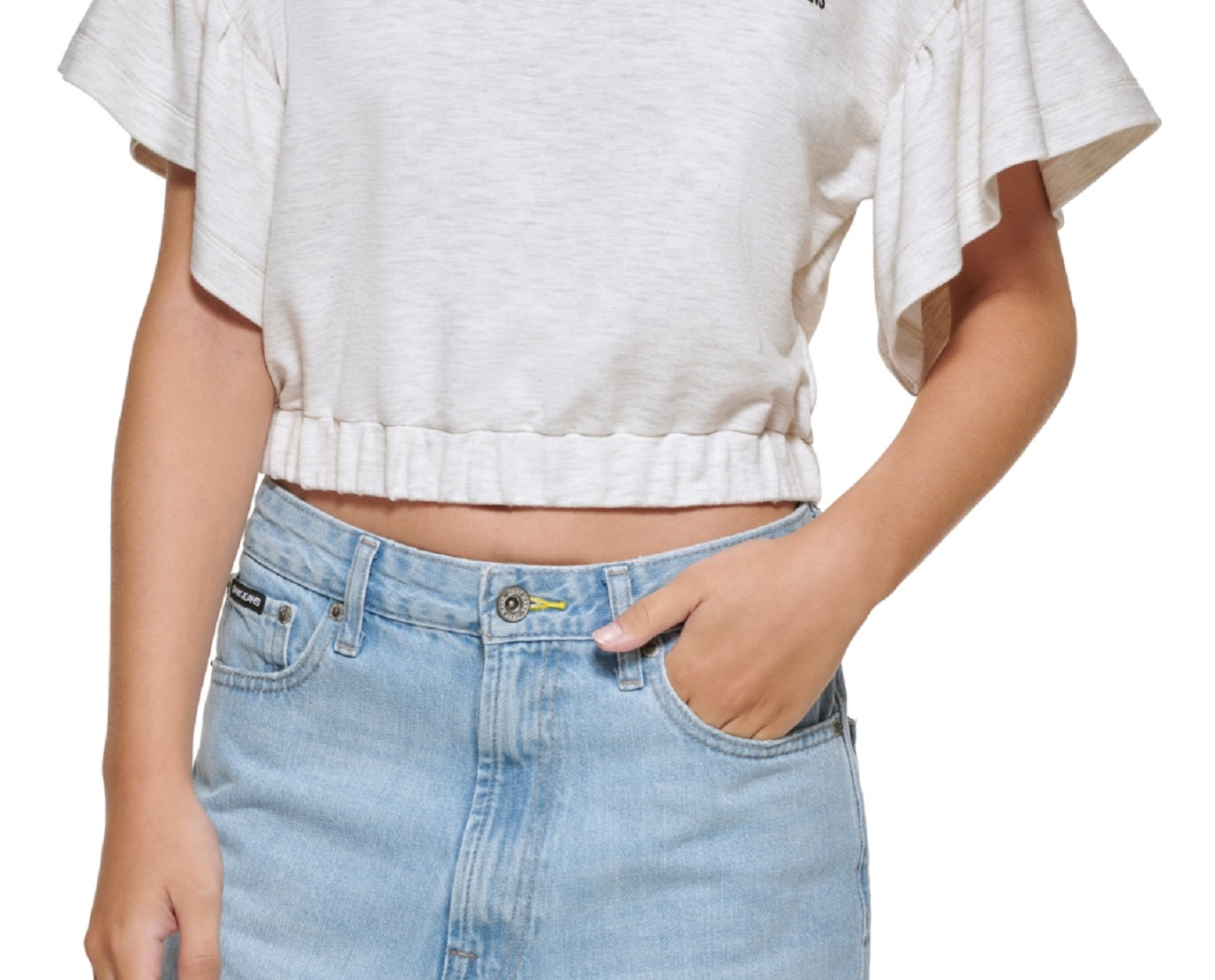 DKNY Women's Cropped Flutter Sleeve T-Shirt Brown Size Small