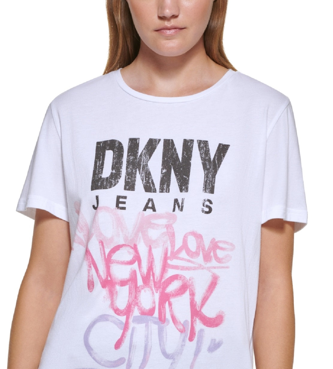 DKNY Women's Graffiti Logo T Shirt White Size Medium