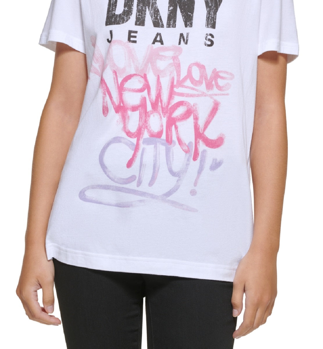 DKNY Women's Graffiti Logo T Shirt White Size Small