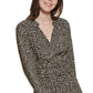DKNY Women's Leopard Print Split Neck Dress Black Size Small