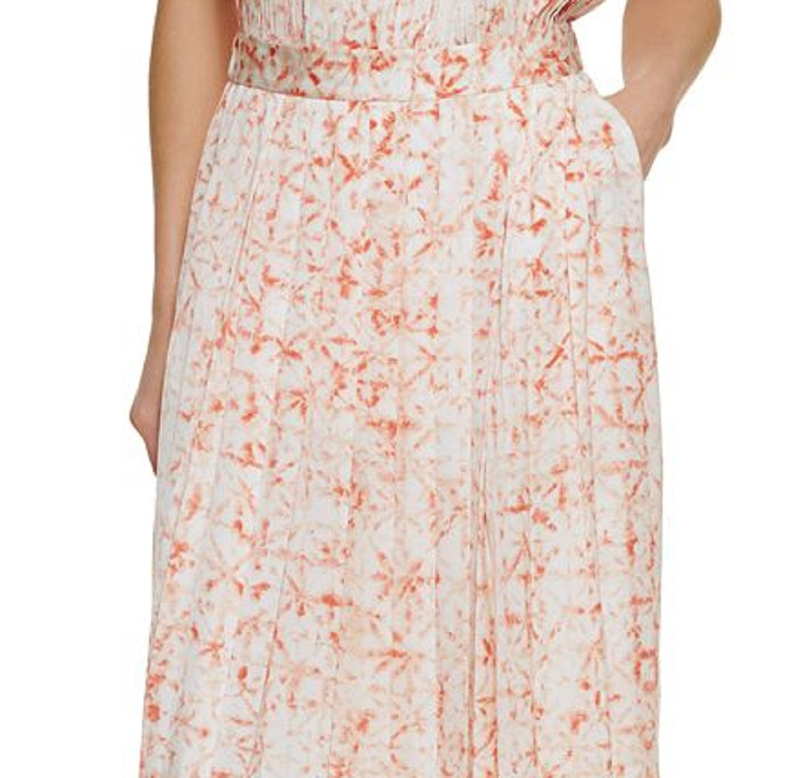 DKNY Women's Printed Pleated Maxi Skirt White Size Small