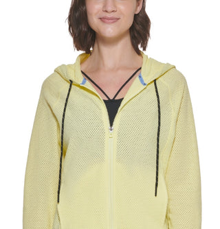 DKNY Women's Sprint Mesh Relaxed Full Zip Hoodie Yellow Size Large