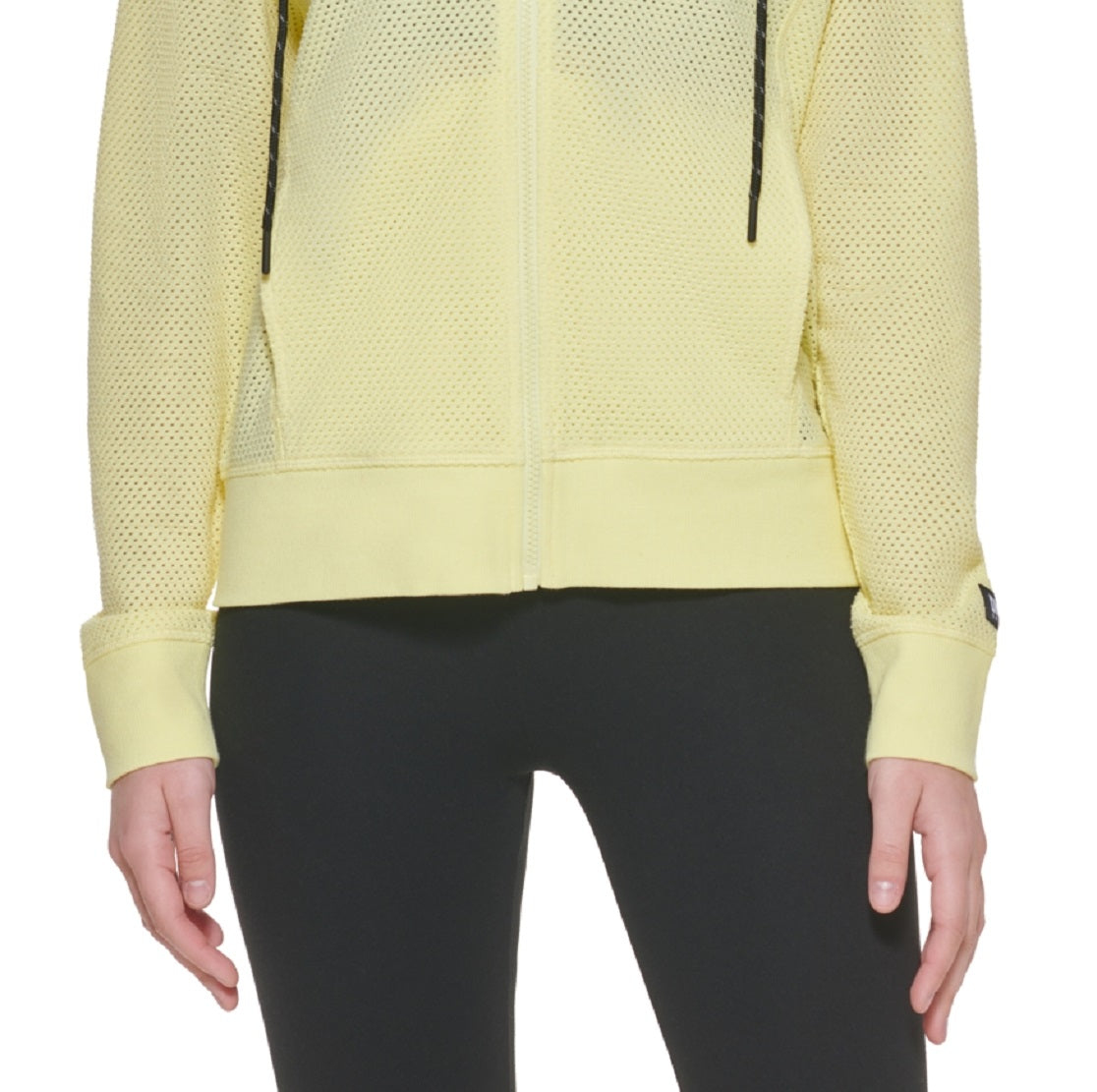 DKNY Women's Sprint Mesh Relaxed Full Zip Hoodie Yellow Size Large