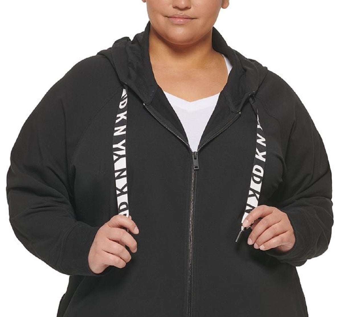 DKNY Women's Sport Plus Logo Drawstring French Terry Hoodie Black Size 3X