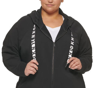 DKNY Women's Sport Plus Logo Drawstring French Terry Hoodie Black Size 3X