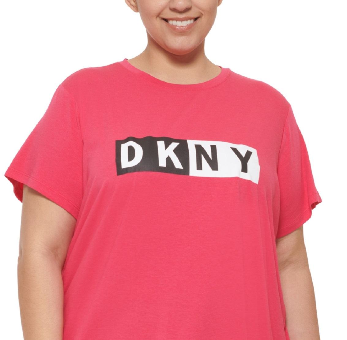 DKNY Women's Two Tone Logo Graphic T-Shirt Pink Size 2X