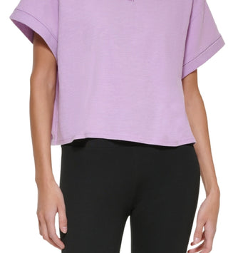 DKNY Women's Boxy Cropped T Shirt Purple Size Large