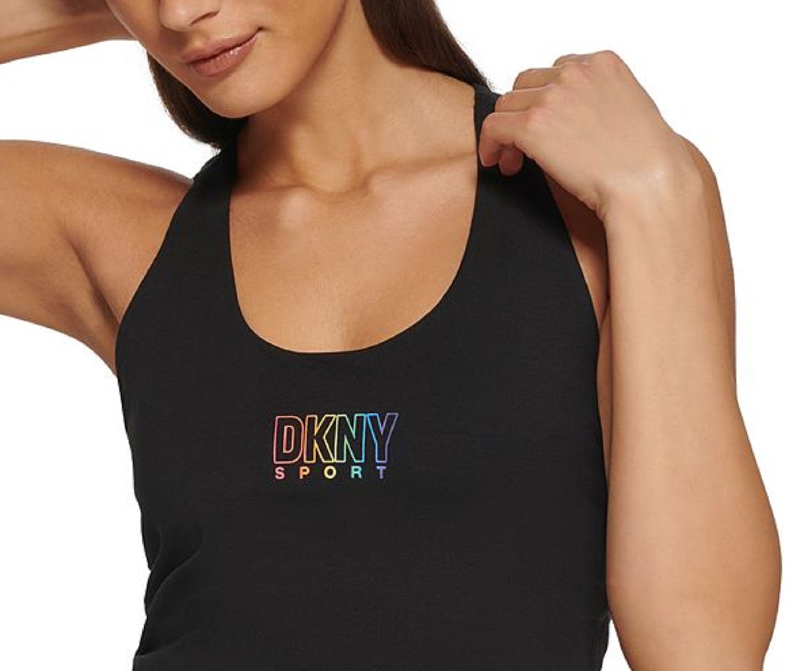 DKNY Womens Black Pride Logo Racerback Crewneck Activewear Tank Top Size  Medium