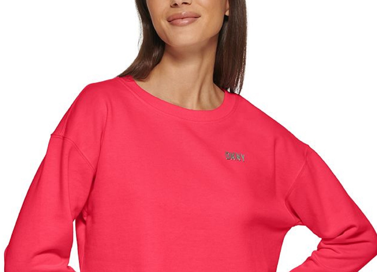 DKNY Women's Metallic Logo Cropped Sweatshirt Pink Size X-Large