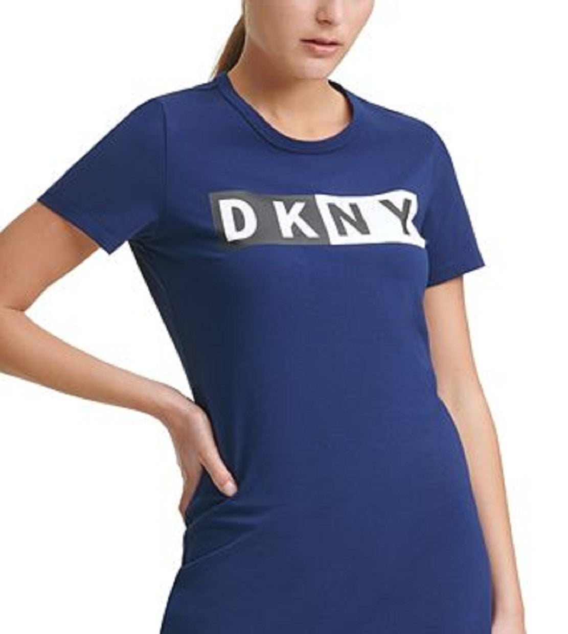 DKNY Women's Cotton Logo T-Shirt Dress Blue Size X-Large