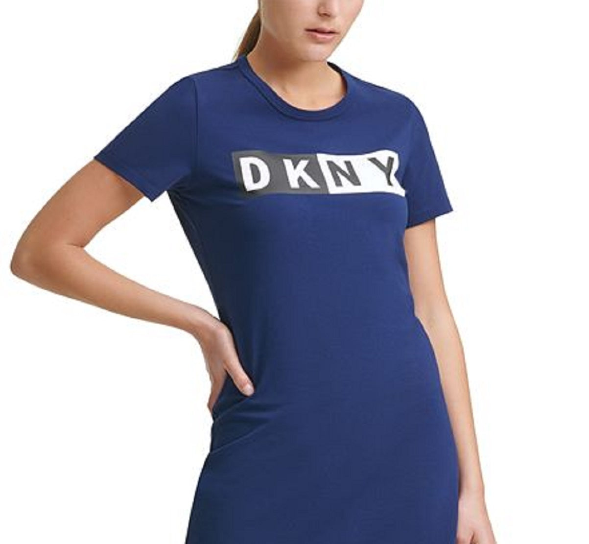 DKNY Women's Cotton Logo T Shirt Dress Blue Size Medium