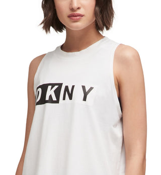 DKNY Women's Two Tone Split Logo Tank Top White Size Large