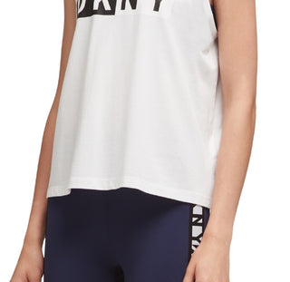 DKNY Women's Two Tone Split Logo Tank Top White Size Large