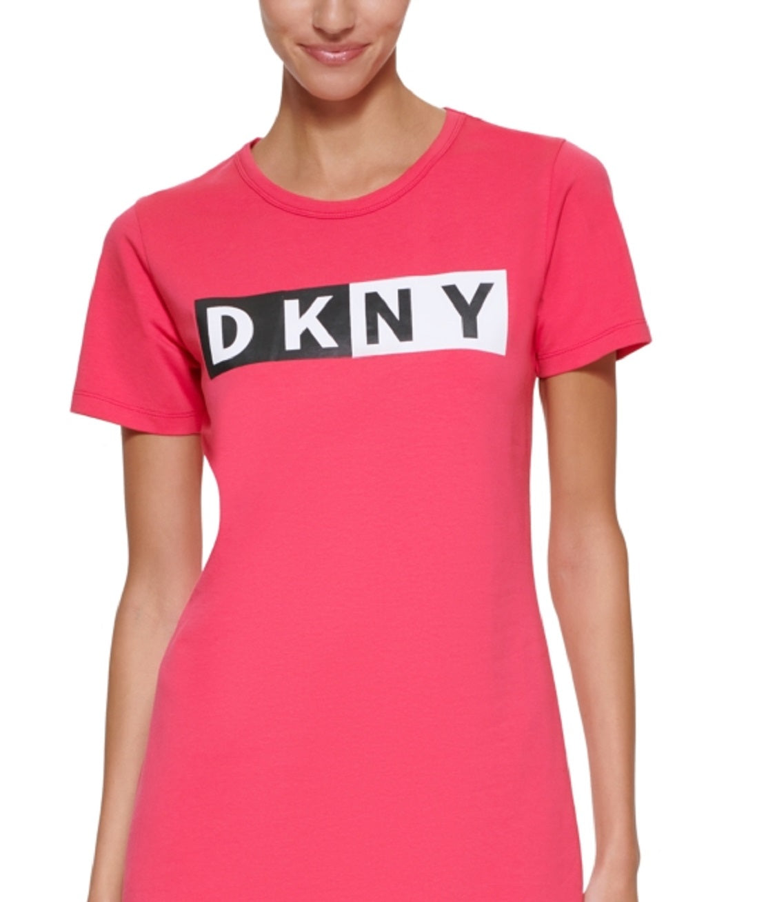 DKNY Women's Cotton Logo T-Shirt Dress Pink