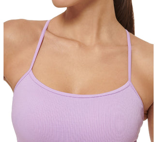 DKNY Women's Ribbed Strappy Longline Low Impact Sports Bra Purple Size Large