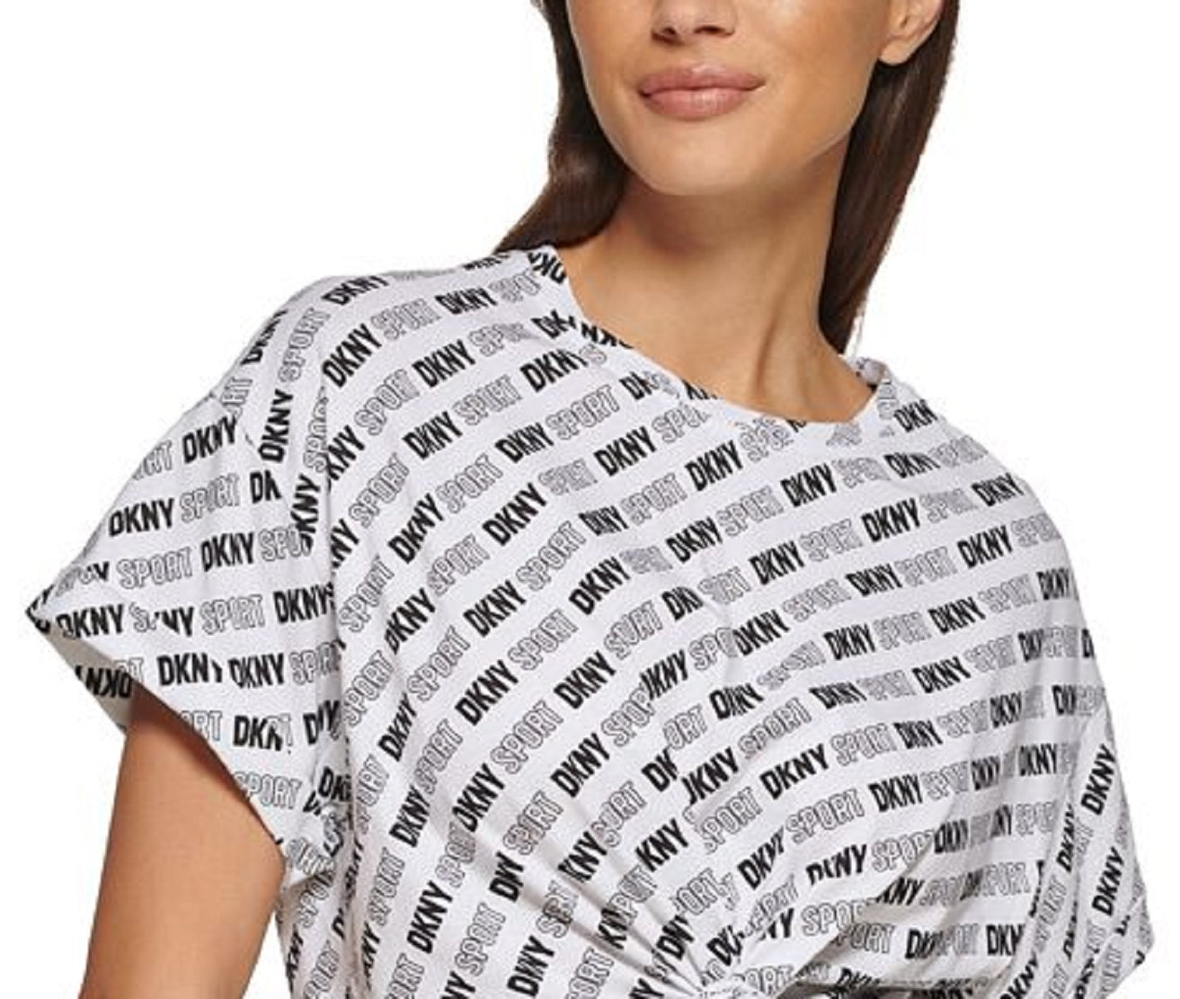 DKNY Women's Outline Logo Print Cropped Boxy T-Shirt White Size Small