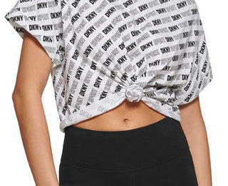 DKNY Women's Outline Logo Print Cropped Boxy T-Shirt White Size Small