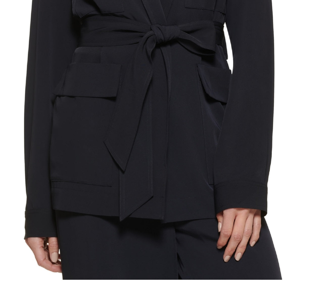 DKNY Women's Utility Belted Blazer Blue Size X-Large