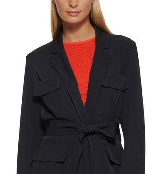 DKNY Women's Utility Belted Blazer Blue Size Large