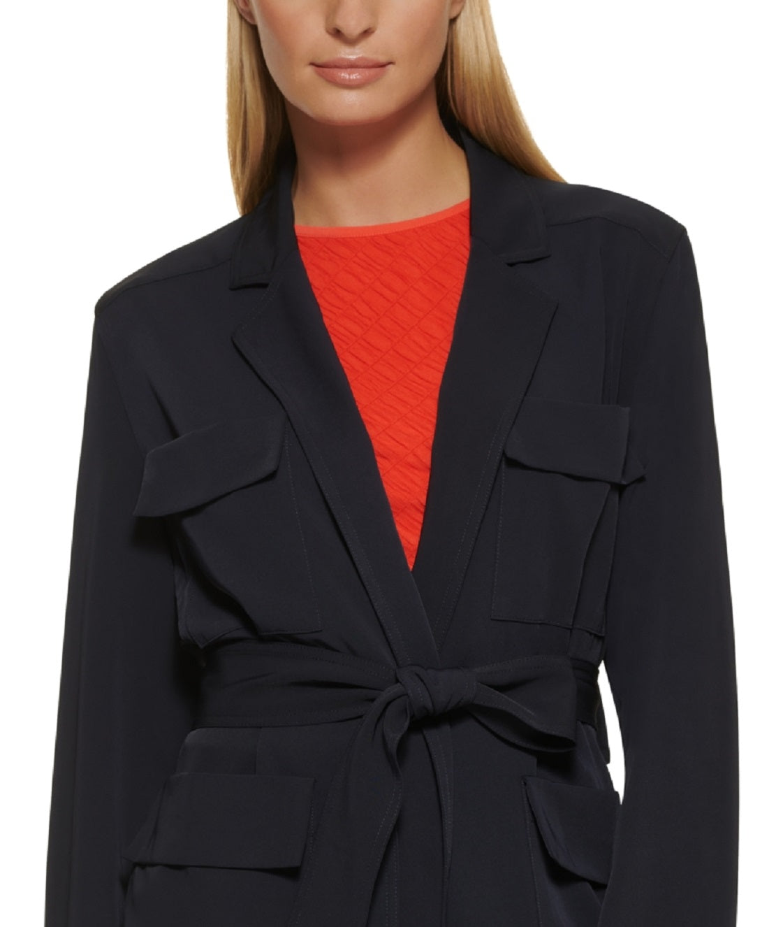DKNY Women's Utility Belted Blazer Blue Size Medium