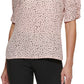 DKNY Women's Printed Elbow Sleeve Blouse Pink Size X-Large