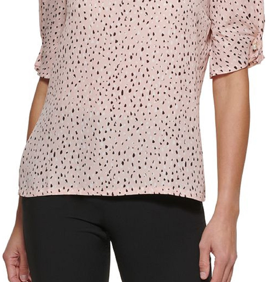 DKNY Women's Printed Elbow Sleeve Blouse Pink Size X-Large